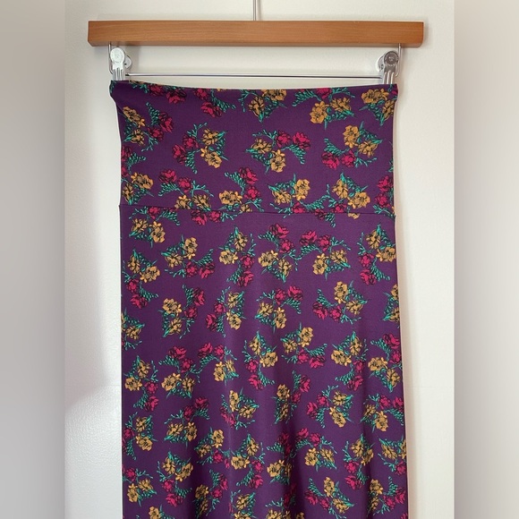 LuLaRoe Plum Purple & Floral Jersey A-Line Maxi Skirt XL (Altered from 3XL) - Picture 2 of 10